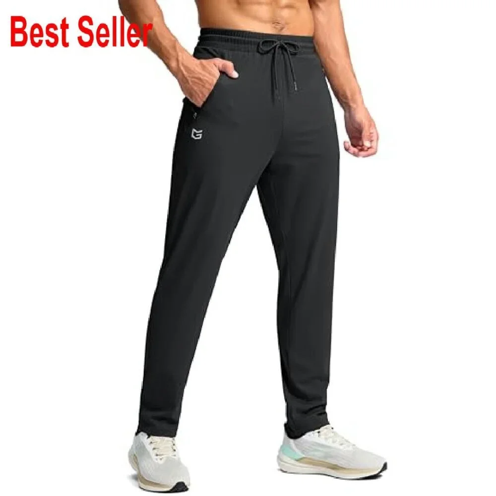 Men's Tall Sweatpants Stretch Joggers Zipper Pockets Athletic Workout Pants